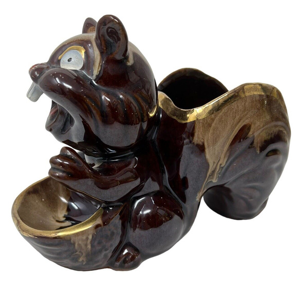 Squirrel Chipmunk Crazy Buck Tooth Brown Ceramic Nut Trinket Dish Vintage Japan - Picture 8 of 10